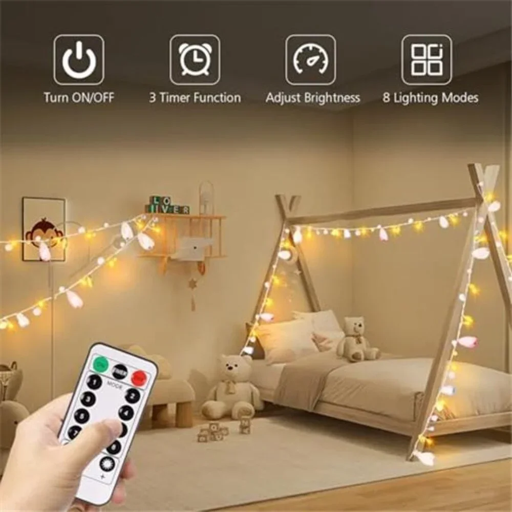 Battery Operated Fairy String Lights Warm White LED Remote Timer 8 Modes